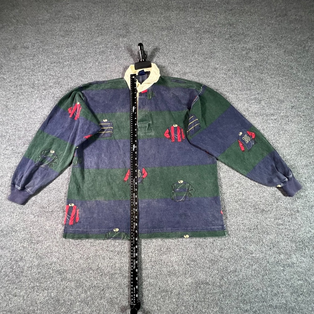 Vintage Nautica Rugby Polo Shirt Mens Medium Green Blue Striped Urban Preppy - Picture 2 of 11